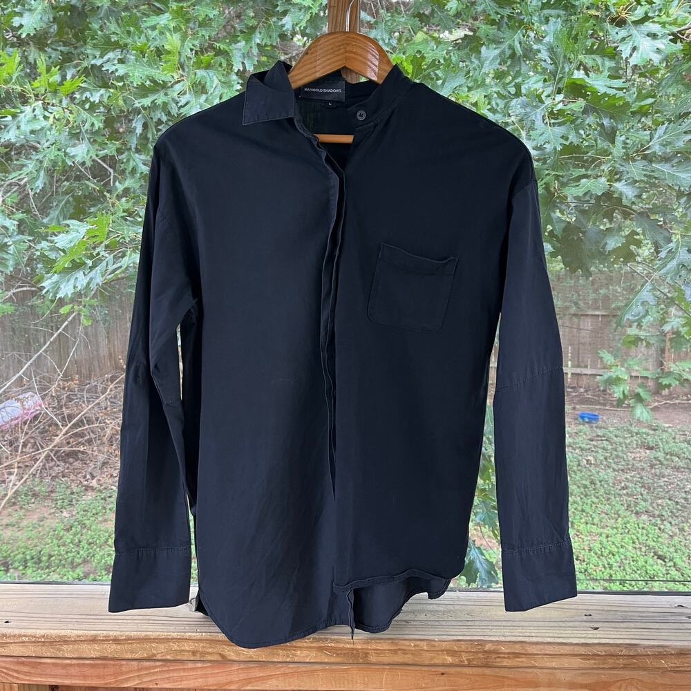 Marigold Shadows Women's Black Mixed Media Button Down Shirt Size L